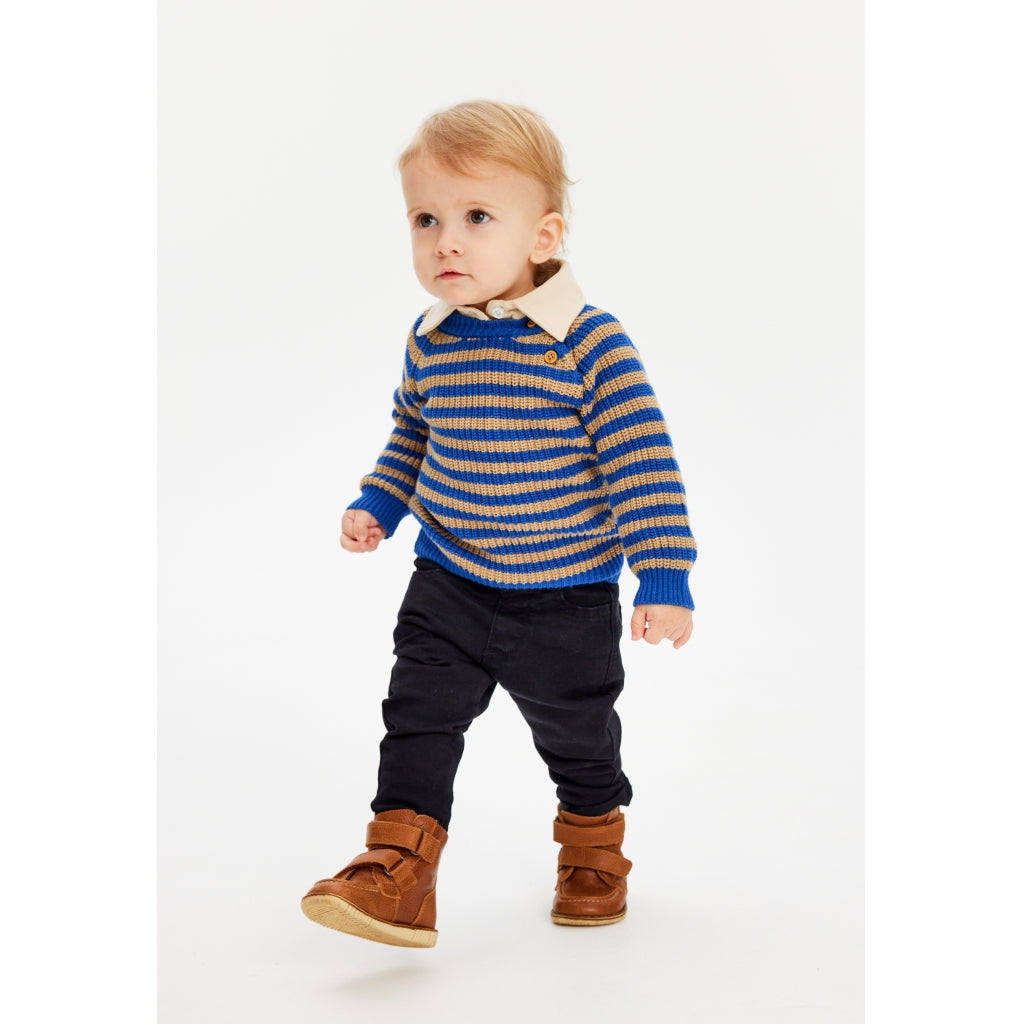 The New - Blauw/Bruin gestreept gebreide trui