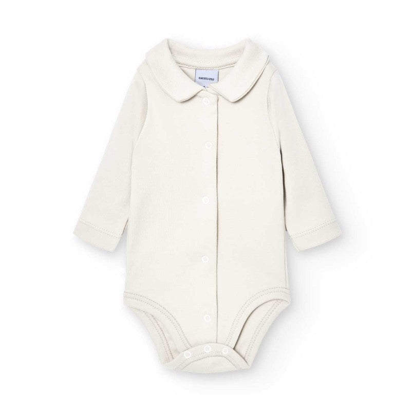 BABIDU - ROMPER MET VOORSLUITING EN POLOKRAAG CREME