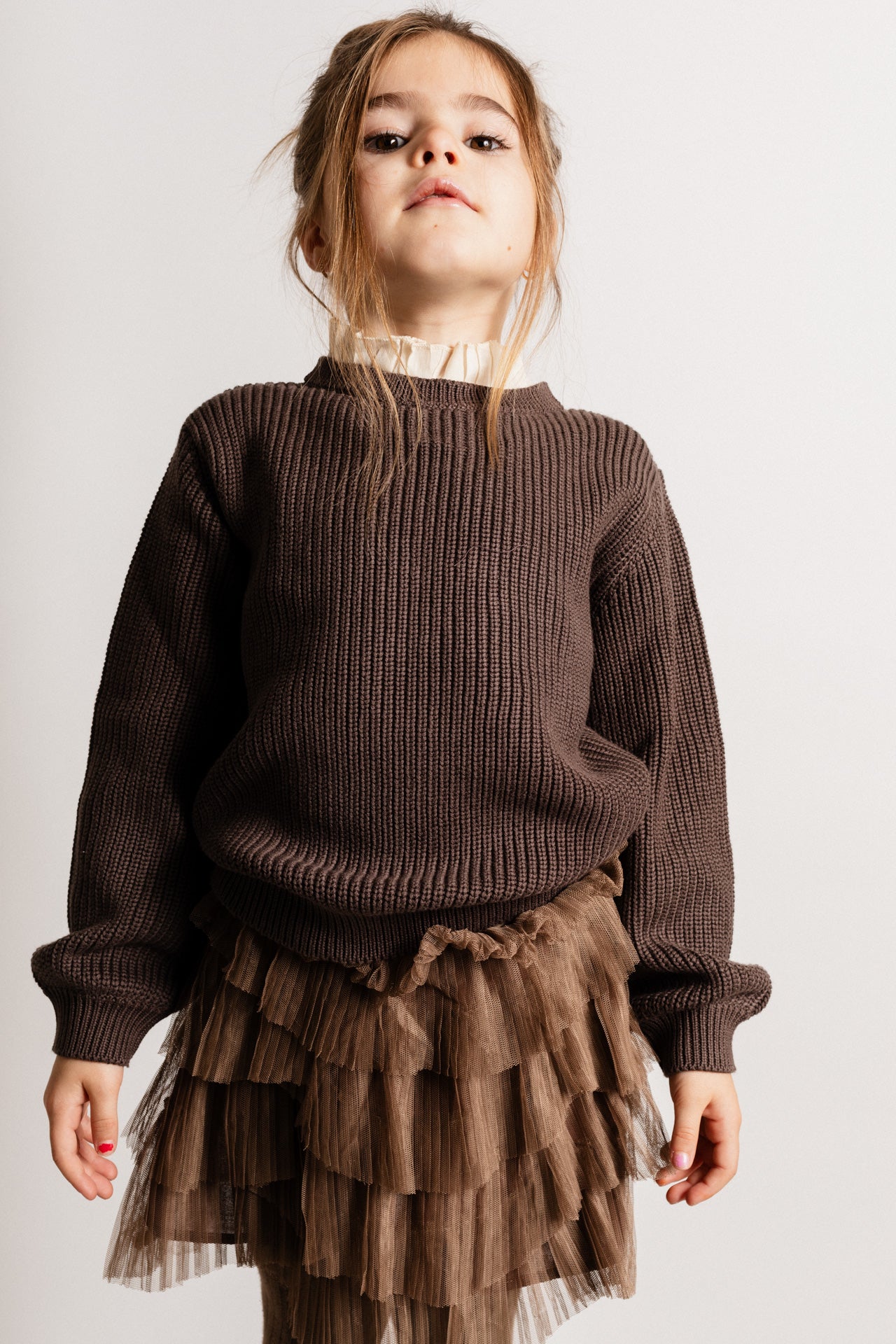 BAJE - SOHO GEBREIDE TRUI MET KRAAGJE BROWN CHOCO