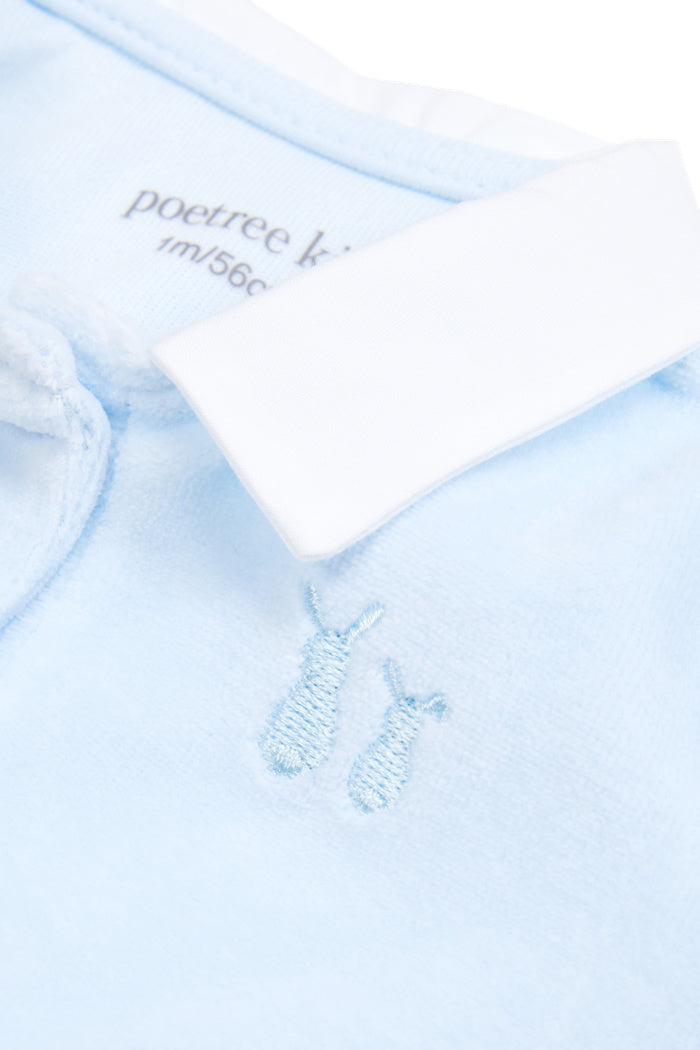 POETREE - BABYPAKJE VELOURS MET POPLIN KRAAG BLAUW
