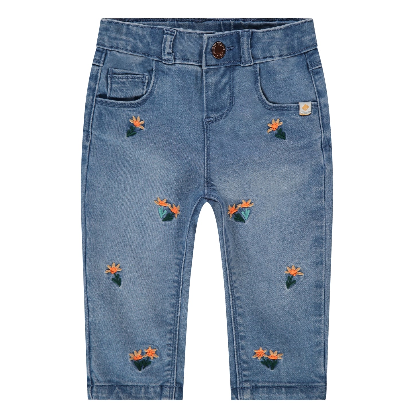 BABYFACE - DENIM BROEK MET ORANJE BLOEMETJES