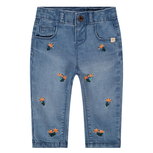 BABYFACE - DENIM BROEK MET ORANJE BLOEMETJES