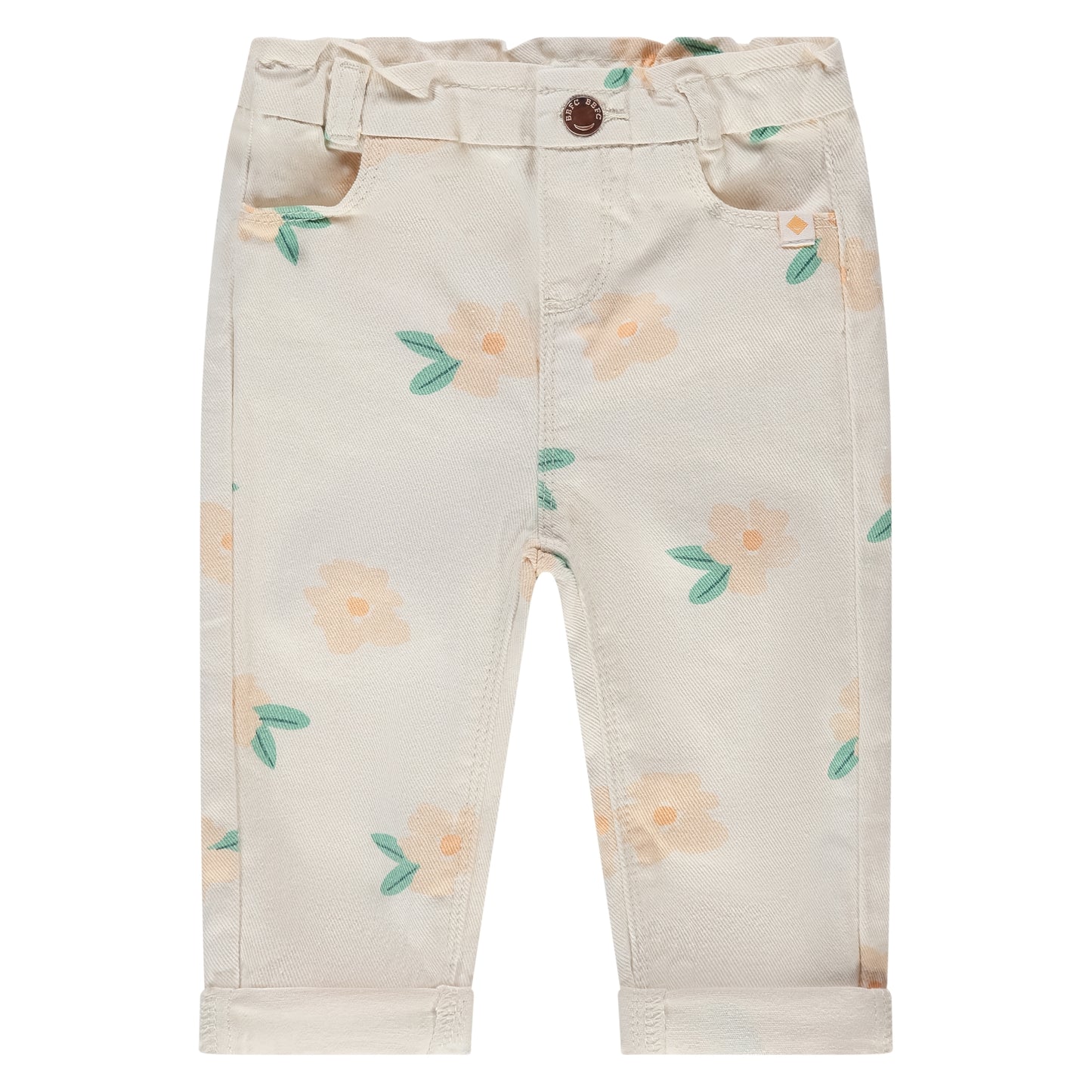 BABYFACE - IVORY DENIM BROEK MET ORANJE BLOEMETJES