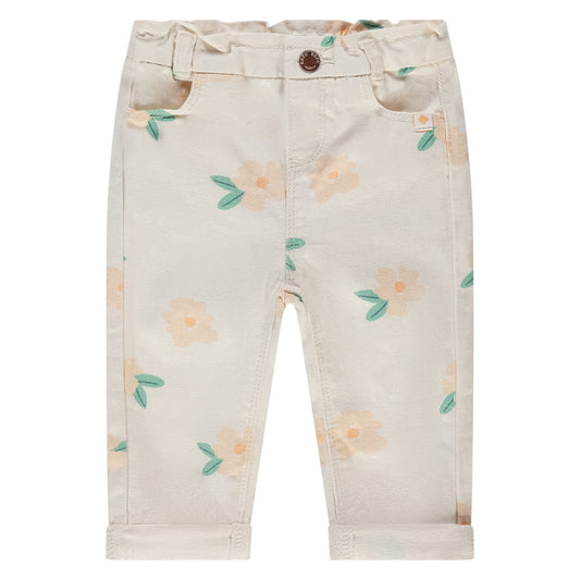 BABYFACE - IVORY DENIM BROEK MET ORANJE BLOEMETJES