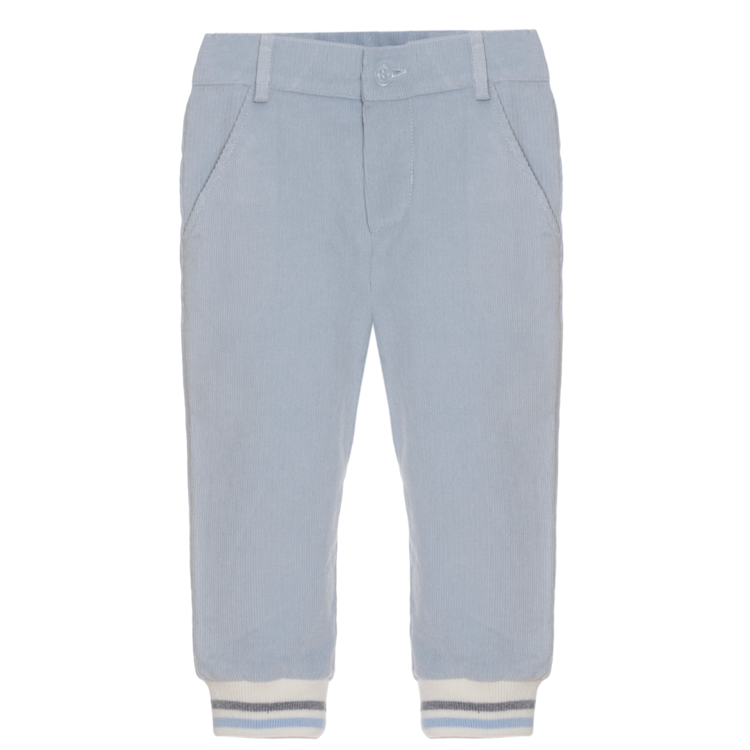 Patachou - Licht blauwe rib broek met elastiek band aan pijp