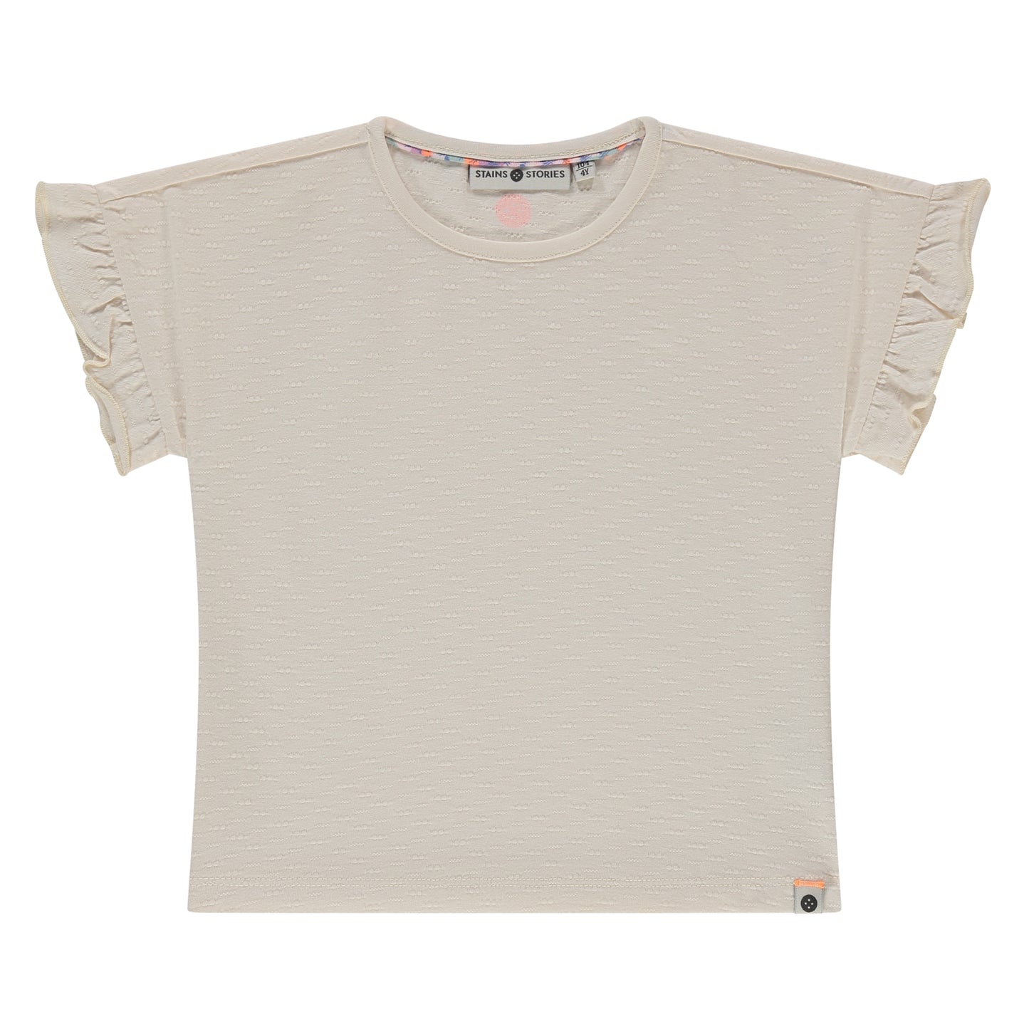 STAINS AND STORIES - IVORY T-SHIRT MET RUCHES MOUWEN