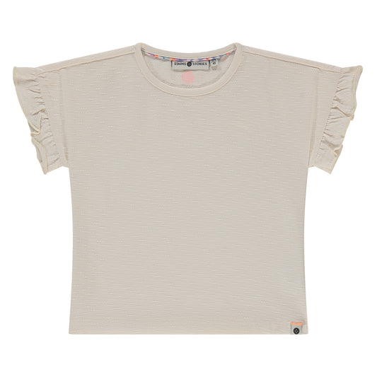 STAINS AND STORIES - IVORY T-SHIRT MET RUCHES MOUWEN