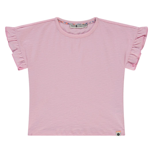 STAINS AND STORIES - BLUSH T-SHIRT MET RUCHES MOUWEN