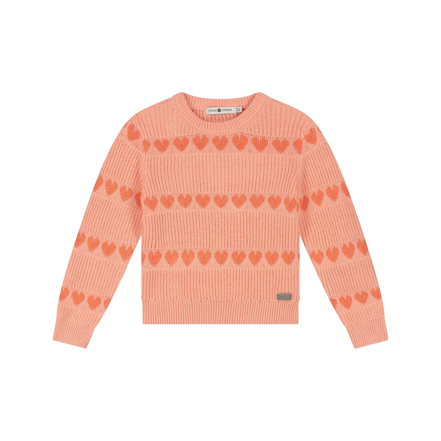 STAINS AND STORIES - GEBREIDE TRUI HARTJES SALMON