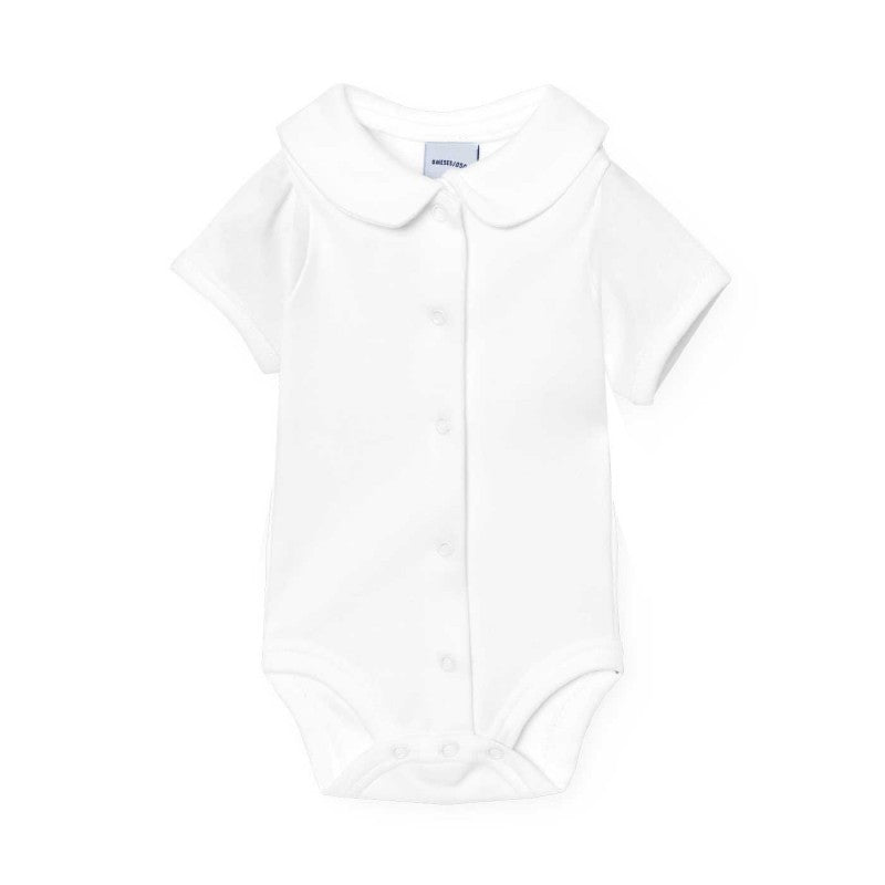 BABIDU - ROMPER MET VOORSLUITING EN POLOKRAAG WIT KORTE MOUW