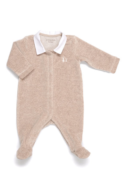 POETREE - BABYPAKJE VELOURS MET POPLIN KRAAG CAMEL